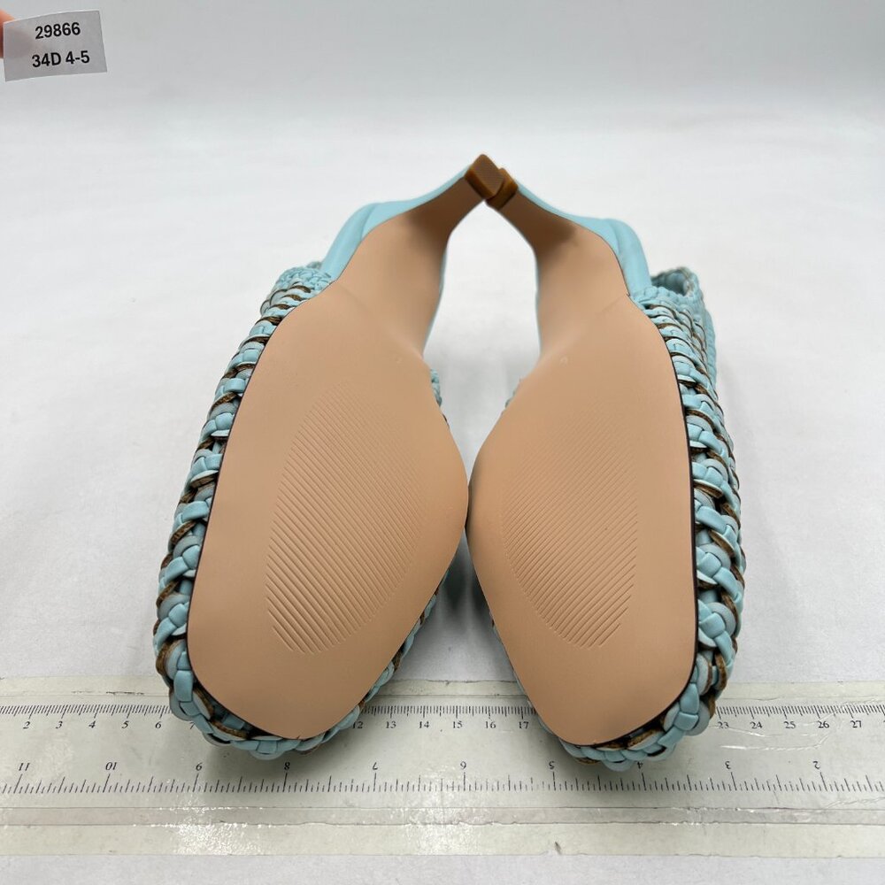 Wo Wagas Blue Slingback Strap Square Toe Pumps Slip On Kitten Heel Woven Sandals - Picture 7 of 8